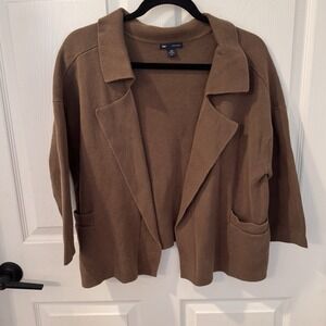GAP Womens Sz M Medium Brown‎ Cardigan Sweater 3/4 Sleeve Pockets Combed Cotton